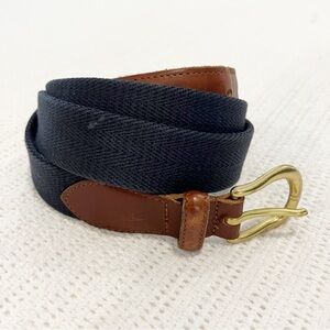 Coach Belt Mens 40 Natural Linen Canvas Leather Navy Blue Brass Buckle 3880